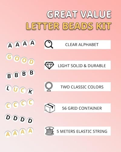 L'EclatDina 2 Box Set Letter Beads, Alphabet Beads for Bracelets, 1900+ PCS Round Number & Heart, 5m Elastic String Jewelry Making Kit, Ideal for Friendship Bracelets (Black+Gold) thumbnail 3