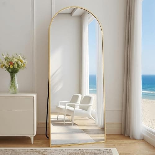 Rowjut Floor Mirror Arched Full Length Mirrors, Mirror Full Length Standing Hanging or Leaning Against Wall, 59"x18" Large Full Body and Wall Mounted Mirror for Bedroom Living Room, Gold thumbnail 2