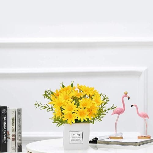 AIFUSI Artificial Flowers, Daisy Flower with Vase Silky Artificial Daisies Bouquet Fake Plant Bonsai for Home Office Wedding Decoration, Table Centerpieces Arrangement, Windowsill Decor thumbnail 6