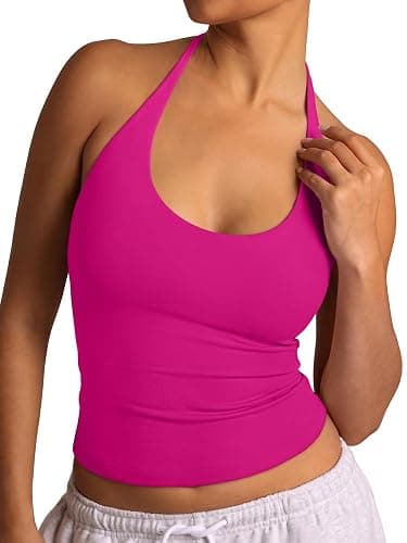 REORIA Women's Halter Tank Tops Backless Tie Scoop Neck Double Lined Basic Summer Outfits 2026 - Image 1