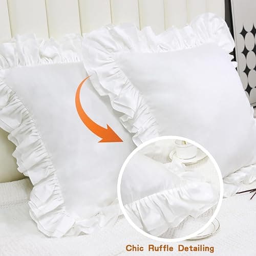 Lemfux White European Pillow Shams 18x18 Inch 100% Cotton, Set of 2, Decorative Euro Sham Covers with Ruffled French Country Style White Euro Sham Covers thumbnail 5