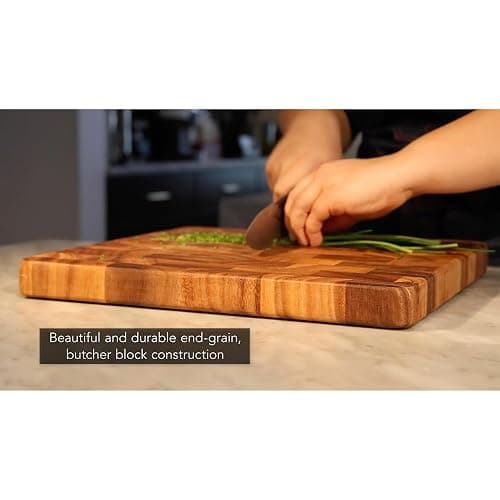 Ironwood Gourmet Large End Grain Prep Station Acacia Wood Cutting Board, 14 x 20-Inch, Brown thumbnail 6