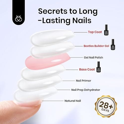 Beetles 3Pcs 15ml Builder Nails Gel with No Wipe Top Coat and Base Coat Set, Nail Extension Strengthening Nail for UV LED Lamp, Soak Off Gel Nail Polish for Nail Art thumbnail 7