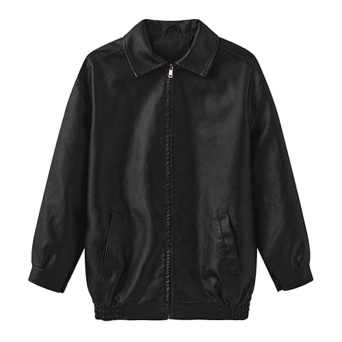 hathne Women's Oversized Leather Jackets Faux Zip Up Fall Fashion Motorcycle Jackets Coats Winter Clothes thumbnail 9