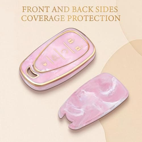 OFFCURVE Car Key Fob Cover Compatible with Chevy Key Shell Car Accessories Remote Key Protector Fits Chevy Equinox Malibu Camaro Traverse 5-Button Smart Key, Pink/Pattern Random thumbnail 6
