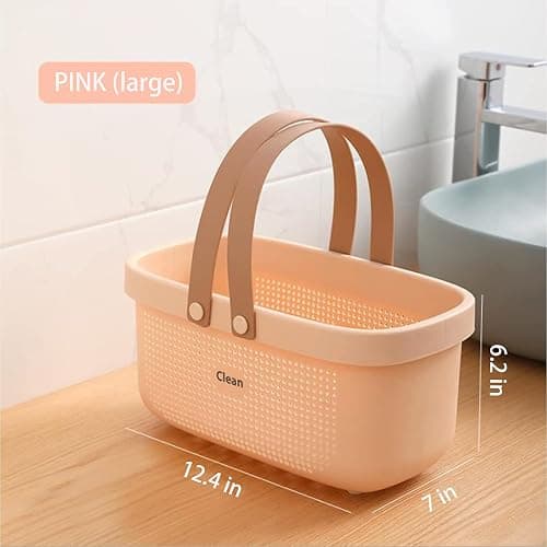 JiatuA Plastic Storage Basket with Handle Portable Shower Caddy Tote Organizer Basket Bin for Bathroom Kitchen Dorm Room Bedroom, Pink thumbnail 3