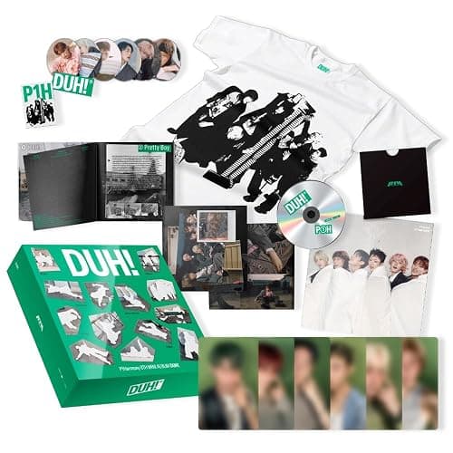 P1Harmony — DUH! 8th Mini Album — MD / Plain White T Ver. — All Set Inclusions + 4 Extra Premium Photocards - Image 1