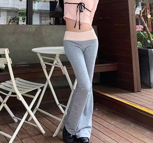 Y2K Contrast Flare Pants Women Casual Leggings Vintage Streetwear Female Low Waist Trousers Sweatpants Joggers thumbnail 2