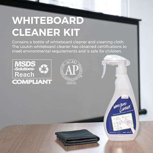 loukin Non-Toxic Whiteboard Cleaner, 17 fl oz Dry Erase Board Cleaner, Low-Odor Whiteboard Cleaning Spray with Cloth, Removes Stubborn Marks from Whiteboards, Chalkboard thumbnail 2