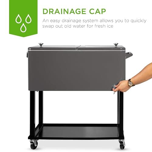 Best Choice Products 80-Quart Outdoor Steel Rolling Cooler Cart w/Ice Chest, Bottle Opener, Catch Tray, Drain Plug, Locking Wheels thumbnail 6