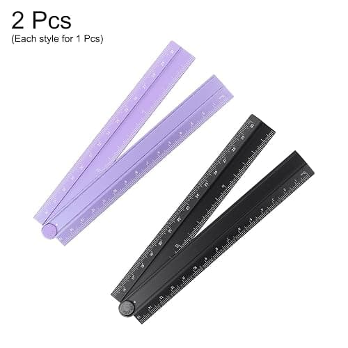 HARFINGTON 2pcs Folding Straight Ruler 30cm Metric Aluminum Alloy Protractor Foldable Angle Ruler Geometric Measure Tool with Angle Line for Architect Artist Office, Black/Lavender thumbnail 3