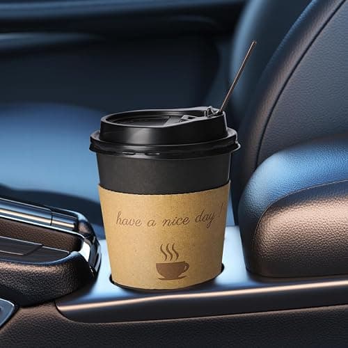 BYSNOW 100 pack 12 oz Thickened Coffee Cups with Lids, Scald Resistant Hot Cups with Sleeve and Straw, To Go Coffee Cups for Home, Office, Cafes and Party (Black 12oz) thumbnail 6