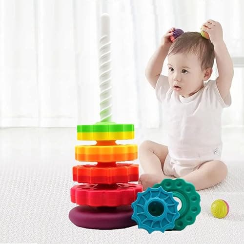 LUCKFUTURE Educational Spinning Stacking Toys, Rainbow Stacking Rings Baby Toy, Montessori Sensory Learning Toy for Girls and Boys Toddlers Toys for 1-3 Year Old thumbnail 7