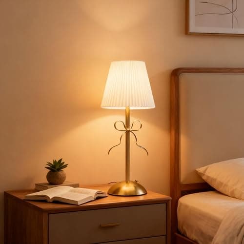 Vikye LED Bow Table Lamp, Cute Bow Decor Touch Control Desk Light with 1200mAh Rechargeable Battery for Bedroom Living Room Nightstand (Yellow) thumbnail 5