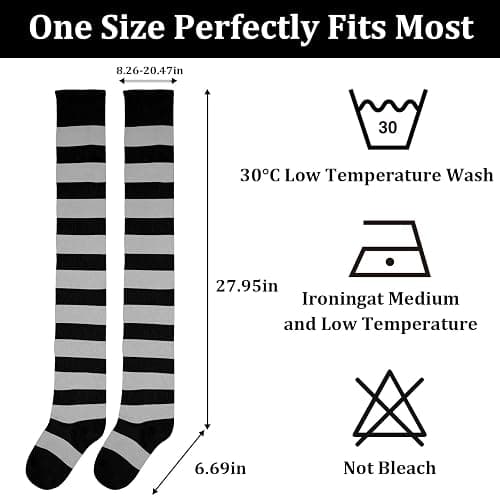 Moon Wood Cotton Thigh High Socks for Women Striped Over the Knee Leg Warmers for Cosplay & School Girl Outfit thumbnail 4