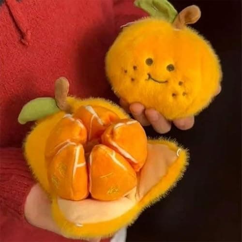 DTREELS Adorable Orange Tangerine Plush Keychain,Peelable Design,Orange Keychain Stuffed Doll Keyring Hanging Ornament Handbag Charm - Image 1