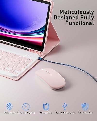TUNKARMOR for iPad Air 13 inch (M4-2026, M3-2025, M2-2024) Case Keyboard and iPad Pro 12.9 inch (6th, 5th, 4th, 3rd Generation) Keyboard Case Built-in Pencil Holder with Mouse - Pink thumbnail 8