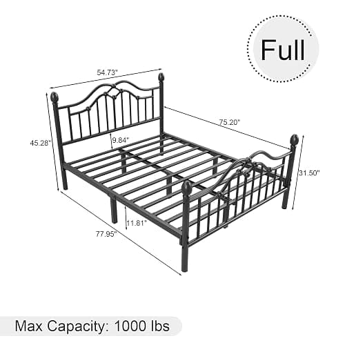 LoVinson Full Bed Frame with Headboard and Footboard, Modern Metal Platform Bed Frame Support Up to 1000LBS, Under Bed Storage, No Box Spring Needed, Easy Assembly, Black thumbnail 2