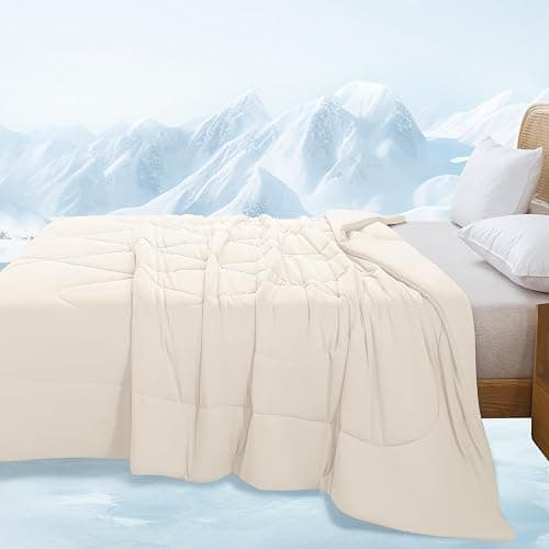 MASVIS Cooling Blankets for Hot Sleepers, Luxury Lightweight Cozy Soft Throw for Night Sweats Double Sided Breathable Blanket for Bed Couch Sofa, Q-Max 0.4 Cold Tech Ice Blanket, Twin (68"x90"), Beige thumbnail 7