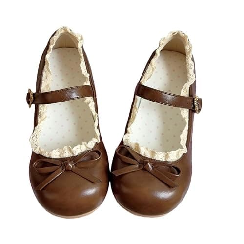 BEROBELLO Harajuku Sweet Lolita Ballet Flats Comfortable Mary Jane Shoes | Kawaii Pastel Style, Lace Trim, Wide Toe Box & Polka Dot Lining—for Anime Cosplay, Party & Cute Daily Wear, Teens and Adults - Image 1