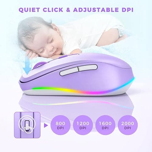 PEIOUS Wireless Mouse Jiggler - LED Wireless Mice with Build-in Mouse Mover, Rechargeable Moving Mouse for Laptop with Undetectable Random Movement Keeps Computers Awake - Purple thumbnail 5