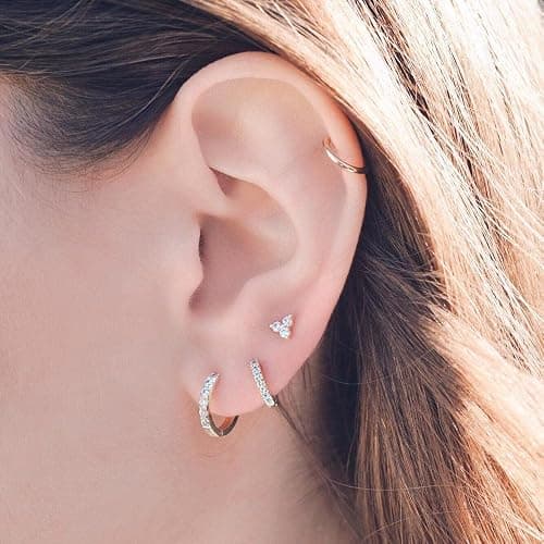 Gacimy Gold Huggie Earrings for Women 14K Real Gold Plated, Small Cubic Zirconia Cartilage Hoop Earrings Cuffs for Women thumbnail 8