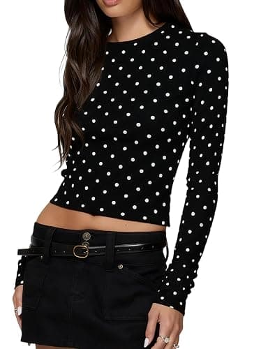 Seyumixi Polka Dot Top for Women Y2k Long Sleeve Crew Neck Shirt thumbnail 2