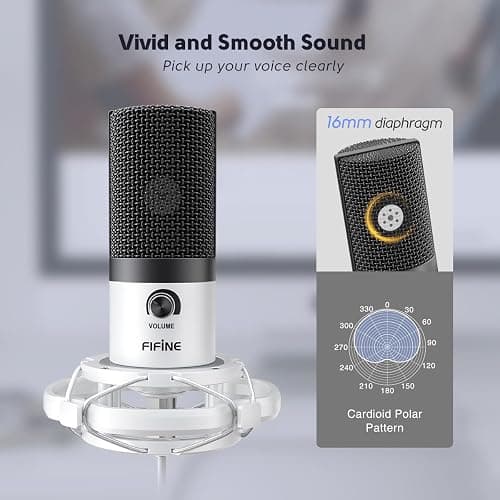 FIFINE USB Recording Microphone Kit, Studio Condenser Microphone for Vocals Music Creation, Voice-Over, Singing with Metal Boom Arm, 16mm Diaphragm, Podcast Mic Set-T669 White thumbnail 2
