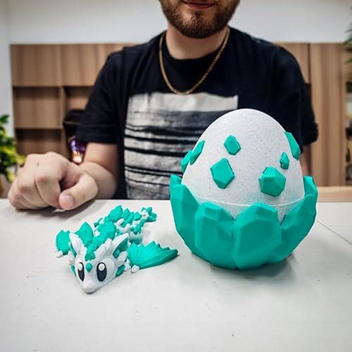 Articulated Dragon with Fantasy Egg – 3D Printed Mythical Creature Gift, Posable Jointed Companion, Collectible Detailed Shelf or Desk Decoration - for Adults (Emerald Dragon + Egg) thumbnail 7