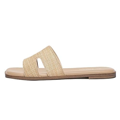 Rihero Women's Dressy Flat Sandals Comfortable Slip On Leather Slide Sandals thumbnail 4