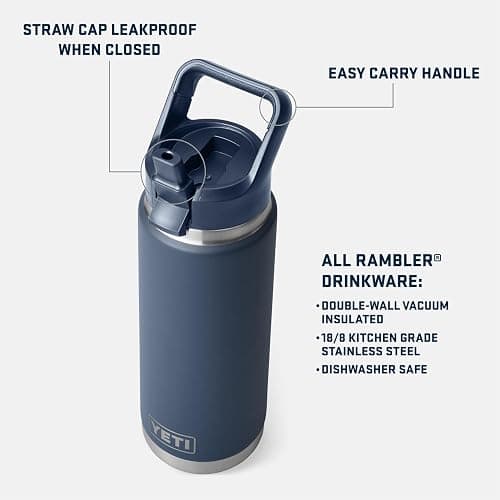 YETI Rambler 26 oz Bottle, Vacuum Insulated, Stainless Steel with Color Matching Straw Cap thumbnail 2