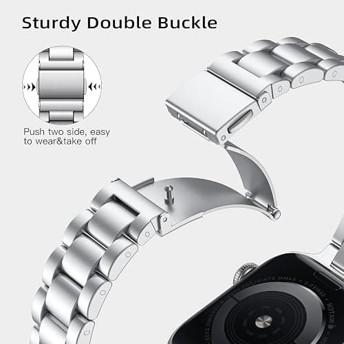 Lenrao Thin Stainless Steel Bands Compatible with Apple Watch 38mm 40mm 41mm 42mm 44mm 45mm 46mm for Women, Metal Straps for iWatch Series 11 10 9 8 7 6 5 4 3 2 1 SE thumbnail 3