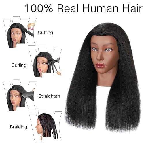 16" MQHIHI Mannequin Head Human Hair, 100% Real Hair Cosmetology Manikin Doll Head for Hairdresser Practice Braiding with Free Clamp Holder and Tools (16 Inch) thumbnail 3