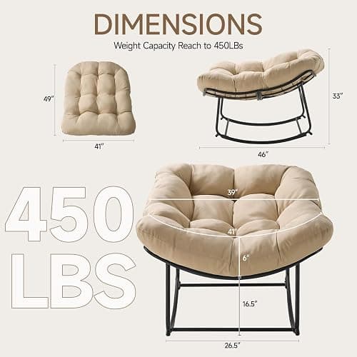 ONBRILL Papasan Rocking Chair with Cushion, Oversized Patio Lounge Rocker, Egg Chair Outdoor Indoor, for Living Room, Porch, Patio, Garden, Beige thumbnail 2