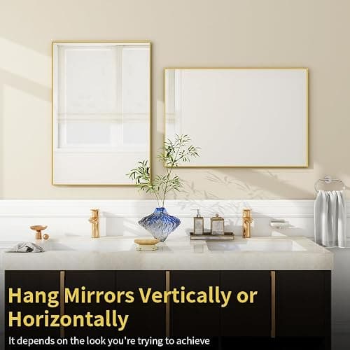 BEAUTYPEAK Wall Mirror Rectangular Bathroom Mirror with Metal Frame, Hangs Horizontal or Vertical for Living Room Bedroom Bathroom Entryway thumbnail 5