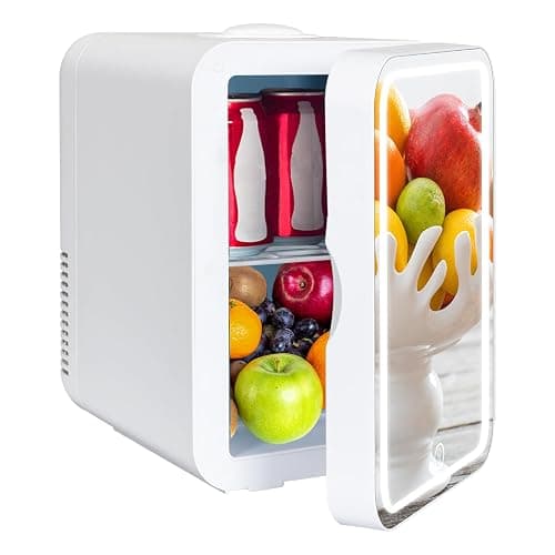 YU YUSING Mini Kühlschrank mit LED Spiegel 8 Liter, Kosmetik Kühlschrank mit LED Licht Make-Up Spiegel, 12V/220V Retro Klein Skincare Fridge Kühl/Heizfunktion für Autos Büros Schlafzimmer Schlafsäle - Image 1