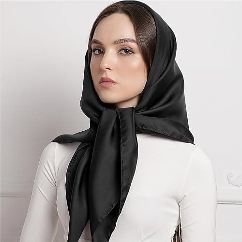 vimate 35" Square Silk Like Head Scarf - Women's Fashion Satin Scarf Bandana for Hair Wrapping at Night. thumbnail 4