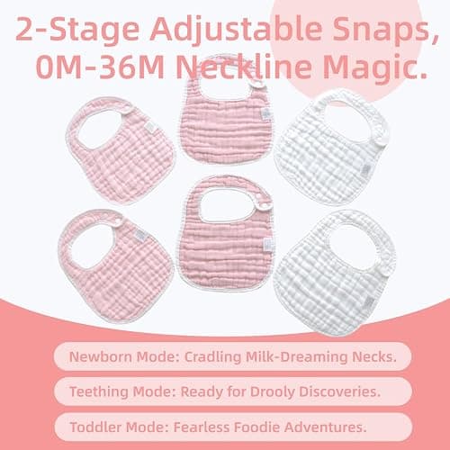 MUKIN Baby Muslin Bibs and Burp Cloths, 6 Pack, Soft Absorbent Cotton, Adjustable thumbnail 3