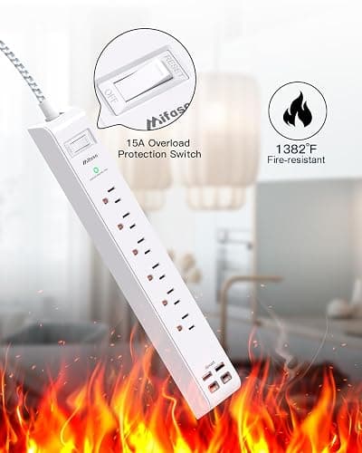 Flat Plug Extension Cord 25FT, Surge Protector Power Strip with 2 USB A Ports 2 USB-C 6 AC Outlets, USB Charging Station, Wall Mountable for Home, Office, Dorm Essentials, 1080J, ETL Listed thumbnail 5