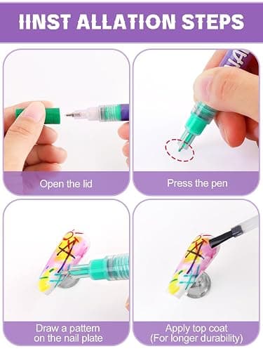 12 Color Acrylic paint pen Set, Kalolary Nail Polish Pens Nail Point Graffiti Dotting Pen Drawing Painting Liner Brush for DIY Nail Art Beauty Adorn Manicure Tools thumbnail 7