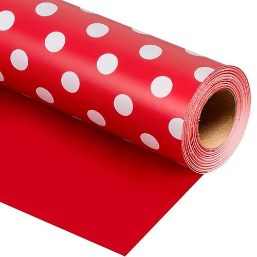 Burymento Red and White Dots Wrapping Paper, Reversible Pink Gift Wrap for Birthday, Valentines, Mothers day, Graduation, Wedding, Fathers day, Baby Shower, Christmas (17in x 32.8ft) - Image 1