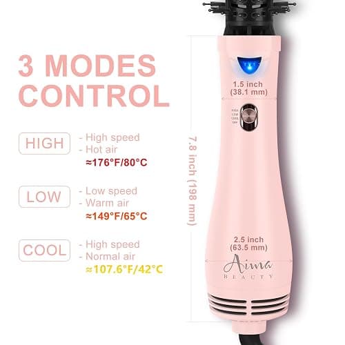 Hair Dryer Brush Blow Dryer Brush in one, Aima Beauty 1.25'' Round Brush Blow Dryer Ionic Hot Air Brush Styler Volumizer with Ceramic Coating & Tufted Bristles for Smooth and Shiny Blowout, Pink thumbnail 6