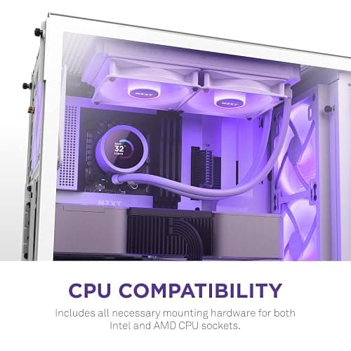 NZXT Kraken 240 RGB - 240mm AIO CPU Liquid Cooler - RL-KR240-W1 - Customizable 1.54" Square LCD Display for Images, Performance Metrics - High-Performance Pump - White thumbnail 9