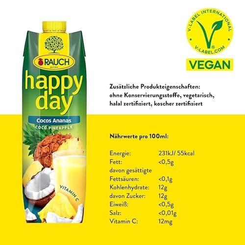 Rauch Happy Day Cocos-Ananas | eine Geschmacksreise in die Karibik | Fruchtsaft aus Ananas und Kokosnusswasser | 6x 1l Tetra Prisma thumbnail 2