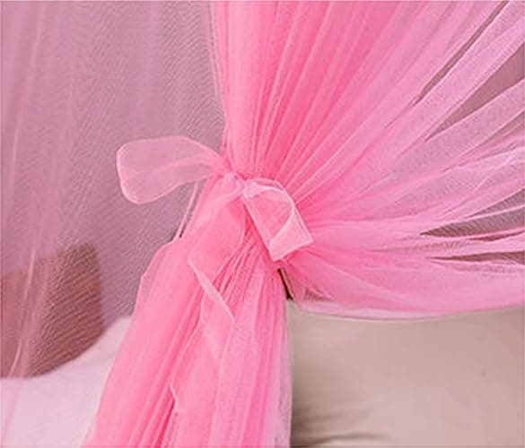 Kertnic Mosquito Net Bed Canopy for Girls, Princess Canopy Bed Curtain Fine Sheer Mesh Dome Bed Canopies, Kids & Adults Lace Tent for Twin Full Queen King Bed (Pink) - Pink thumbnail 5