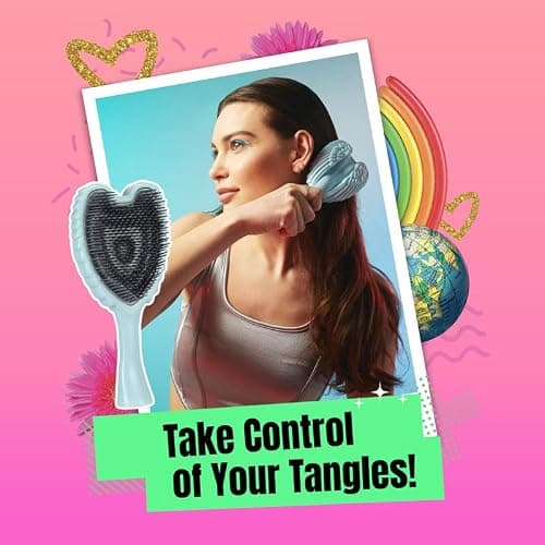 Hair Detangler Brush - Detangling Brush for Thick Hair with Soft Bristles, Angel Wing Design, & Long Handle - Water Resistant Tangle Angel Reborn Hairbrush for Shower & Hairstyling - Pink Sparkle thumbnail 7
