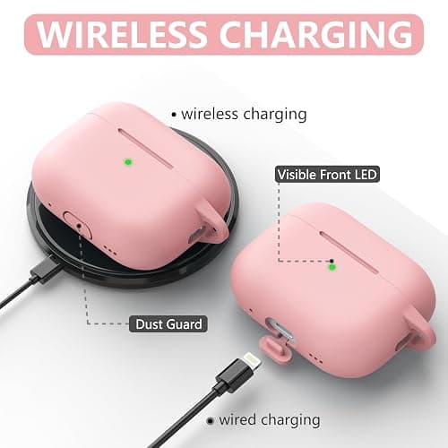 Ljusmicker for AirPods Pro Case Cover with Cleaner Kit,Soft Silicone Protective Case for Apple AirPods Pro 2nd/1st Generation Case for Women Men,AirPod Pro Case Accessories with Keychain-Pink thumbnail 5