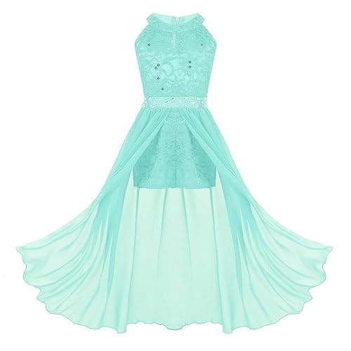 CHICTRY Girls Junior Halter Lace Bodice with Chiffon Overlay Prom Bridesmaid Wedding Gown Maxi Romper Dress - Image 1