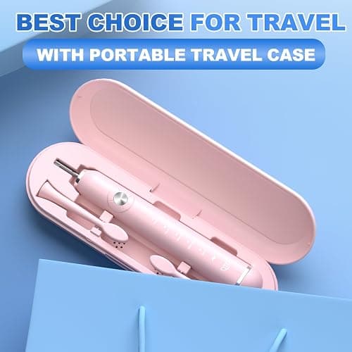 JTF Electric Toothbrush for Adults with 5 Professional Modes & Smart Timer | Portable Travel Case, 2 Types Soft or Firm Heads for Sensitive Teeth & Braces, Wireless Charging, IPX7, TSA-Friendly, Pink thumbnail 3