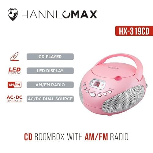 HANNLOMAX HX-319CD Portable CD Boombox, AM/FM Radio, LED Display, Aux-in Jack, AC/DC Dual Power Source. (Pink) thumbnail 4